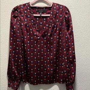 White House Black Market Red and Black Patterned Blouse